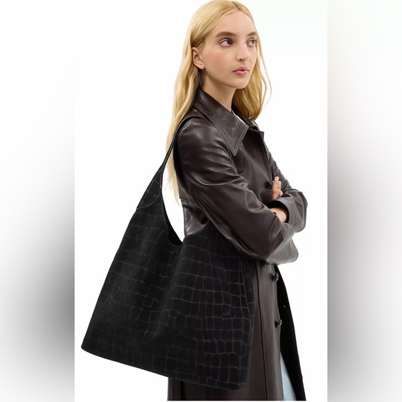 Brooklyn Extra-Large Crocodile-Embossed Suede Shoulder Bag - Picture 4 of 5